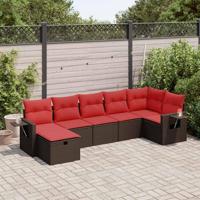 7-delige Loungeset met kussens poly rattan bruin - thumbnail