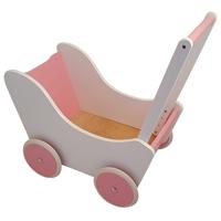 Houten Poppenwagen - Wit, roze - thumbnail