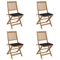 Tuinstoelen 4 st inklapbaar met kussens massief acaciahout - thumbnail