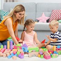 Schuimrubberen blokkenset met inhoud 100 blokken of bouwstenen - thumbnail