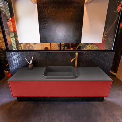 Badkamermeubelset Mondiaz Erin 150 cm met 1 Lade met RIDGE Wastafel Midden Dark grey met 1 kraangat Greeploos Mat Fire Badkamermeubelset Mondiaz Erin 150 cm met 1 Lade met RIDGE Wastafel Midden Dark grey met 1 kraangat Greeploos Mat Fire