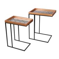 Bijzettafel - Sidetable - Dienbladtafel - Zwart/Wit - Set van 2 stuks - thumbnail