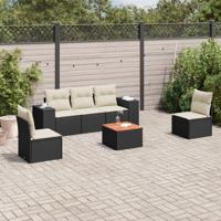 6-delige Loungeset met kussens poly rattan zwart - thumbnail