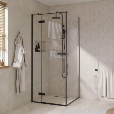 Saqu Grace douchecabine met draaideur links incl. antikalk 90x90x210cm mat zwart