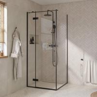 Saqu Grace douchecabine met draaideur links incl. antikalk 90x90x210cm mat zwart - thumbnail