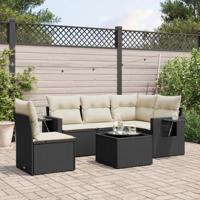 6-delige Loungeset met kussens poly rattan zwart - thumbnail