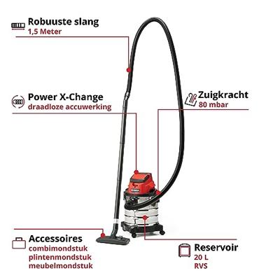 Einhell Power X-Change TC-VC 18/20 Li S-Solo Nat- en droogzuiger 20 l Zonder accu, Zonder lader