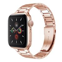 By Qubix - Stalen schakelband - Champagne goud - Compatible met Apple watch 44mm / 45mm / 46mm / 49mm - Compatible Apple watch bandjes - thumbnail