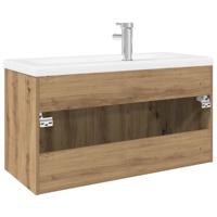 Wastafelkast met ingebouwde wasbak hout artisanaal eiken - thumbnail