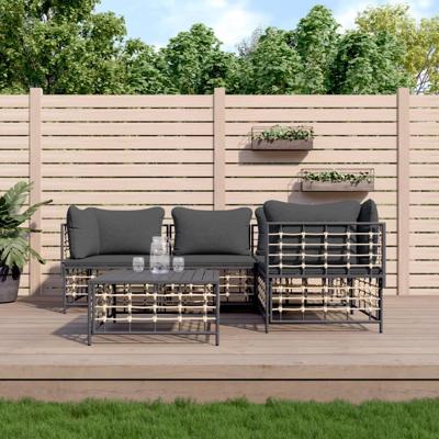 5-delige Loungeset met kussens poly rattan antracietkleurig