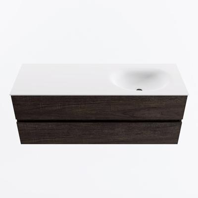 MONDIAZ VICA 130cm badmeubel onderkast Dark Brown 2 lades. Wastafel MOON rechts zonder kraangat, kleur Talc.