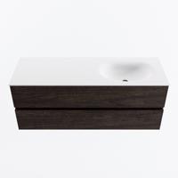 MONDIAZ VICA 130cm badmeubel onderkast Dark Brown 2 lades. Wastafel MOON rechts zonder kraangat, kleur Talc. - thumbnail