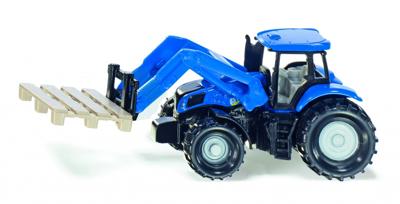 Siku New Holland tractor met palletvork en pallet blauw (1487)