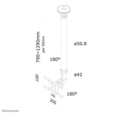 Neomounts FPMA-C100 Plafondbeugel voor monitor Aantal monteerbare displays: 1 Display(s) 25,4 cm (10) - 76,2 cm (30) Zwart In hoogte verstelbaar, Kantelbaar,