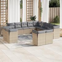 13-delige Loungeset met kussens poly rattan beige - thumbnail