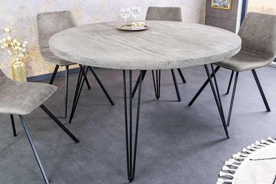 Ronde eettafel SCORPION 80cm grijs mango massief hout zwarte metalen poten Hairpin Poten Retro - 43663
