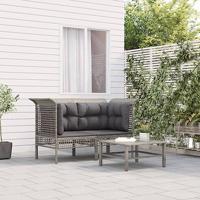 Tuinhoekbanken met kussens 2 st poly rattan grijs - thumbnail