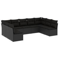 10-delige Loungeset met kussens poly rattan zwart - thumbnail
