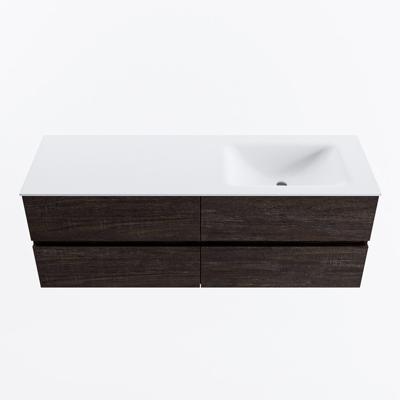 MONDIAZ VICA 140cm badmeubel onderkast Dark Brown 4 lades. Wastafel CLOUD rechts zonder kraangat, kleur Talc.