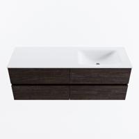 MONDIAZ VICA 140cm badmeubel onderkast Dark Brown 4 lades. Wastafel CLOUD rechts zonder kraangat, kleur Talc. - thumbnail