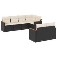 7-delige Loungeset met kussens poly rattan zwart - thumbnail
