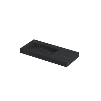 INK Pitch Wastafel Keramische Slab Links met Drain en Front en Side Skirts Zonder Kraangat - 1000x450x90 mm - Lauren Black Mat