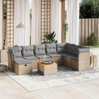 9-delige Loungeset met kussens poly rattan gemengd beige - thumbnail
