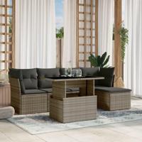 6-delige Loungeset met kussens poly rattan grijs - thumbnail