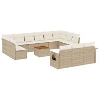 14-delige Loungeset met kussens poly rattan beige - thumbnail