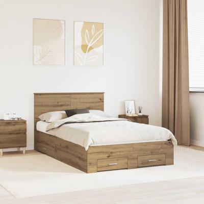 Bedframe met hoofdeinde Artisan Eiken 120 x 190 cm Bewerkt hout