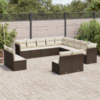 14-delige Loungeset met kussens poly rattan bruin - thumbnail