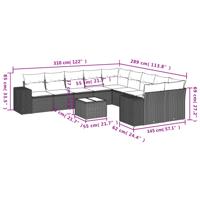10-delige Loungeset met kussens poly rattan zwart - thumbnail