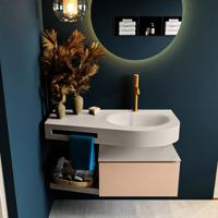 MONDIAZ RIVA 100cm badmeubel onderkast / planchet kleur Rosee met 1 lade. Wastafel DULCET rechts 1 kraangat kleur Linen. - thumbnail