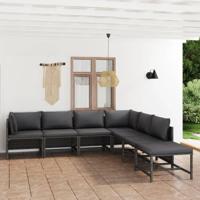 7-delige Loungeset met kussens poly rattan grijs - thumbnail