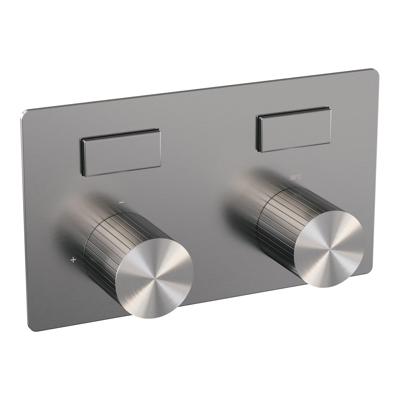 Brauer Stripe 2-weg inbouwthermostaat met drukknoppen met in- en afbouwdelen RVS-kleurig geborsteld PVD