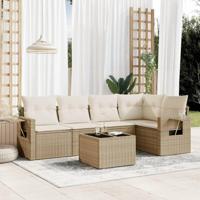 6-delige Loungeset met kussens poly rattan beige - thumbnail