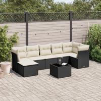8-delige Loungeset met kussens poly rattan zwart - thumbnail