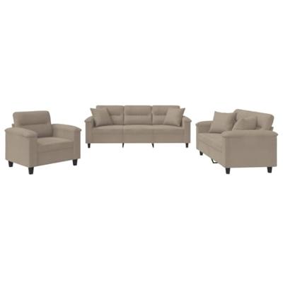 3-delige Loungeset met kussens microvezelstof taupe