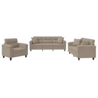 3-delige Loungeset met kussens microvezelstof taupe - thumbnail