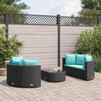 5-delige Loungeset met kussens poly rattan zwart - thumbnail