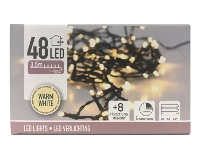 S.I.A. Batterij LED Verlichting 48 LEDs 350 cm Warm Wit Licht Zwart