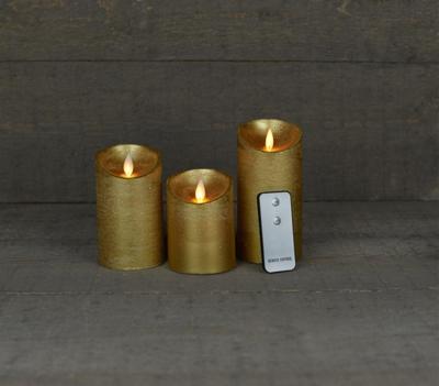 Batterijverlichting 3 kaarsen wax rustiek met bewegende vlam goud Anna's Collection - Annas collection