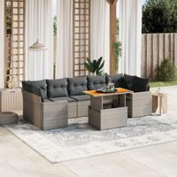 8-delige Loungeset met kussens poly rattan grijs - thumbnail