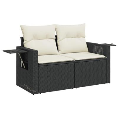 8-delige Loungeset met kussens poly rattan zwart - thumbnail