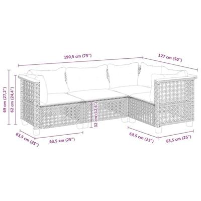 4-delige Loungeset met kussens poly rattan beige