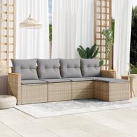 5-delige Loungeset met kussens poly rattan gemengd beige - thumbnail