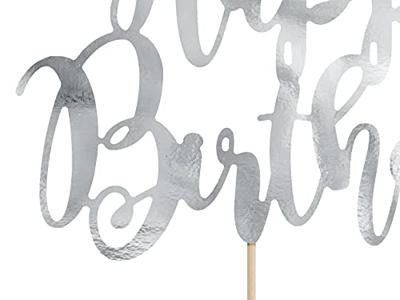 Cake topper Happy Birthday Zilver