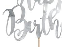 Cake topper Happy Birthday Zilver - thumbnail