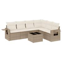 7-delige Loungeset met kussens poly rattan beige - thumbnail