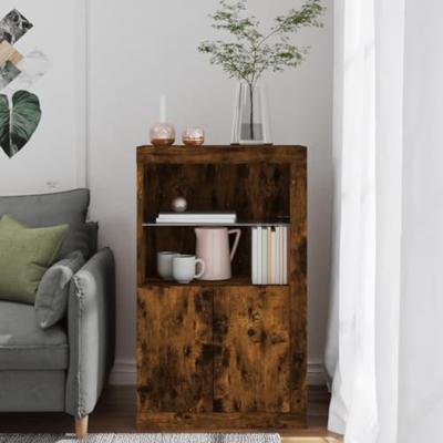 Bijzetkast met LED bewerkt hout gerookt eikenkleurig Bijzetkast met LED bewerkt hout gerookt eikenkleurig